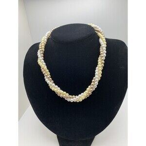 AVON 3 Strand Twisted Cluster Tri Colored Faux Pearl Choker Necklace Vintage